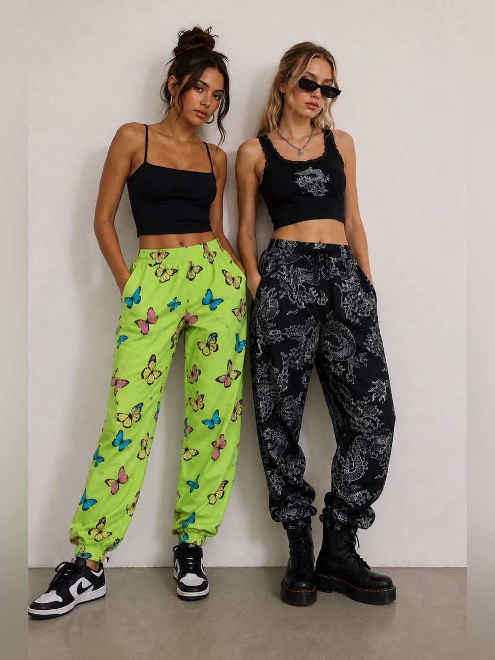 Shein pants jogger, dragon and butterfly x 2 SZ  L